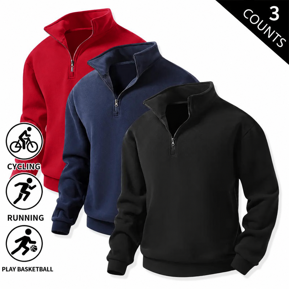 Men's Quarter-Zip Fleece Sweatshirts – Single or 3-Pack