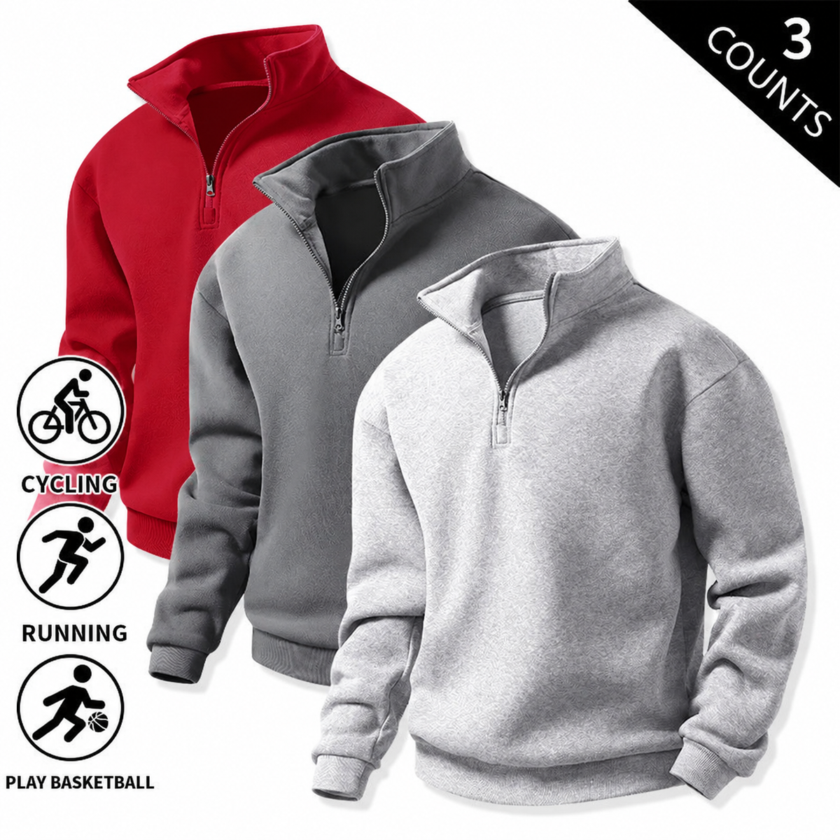 Men's Quarter-Zip Fleece Sweatshirts – Single or 3-Pack
