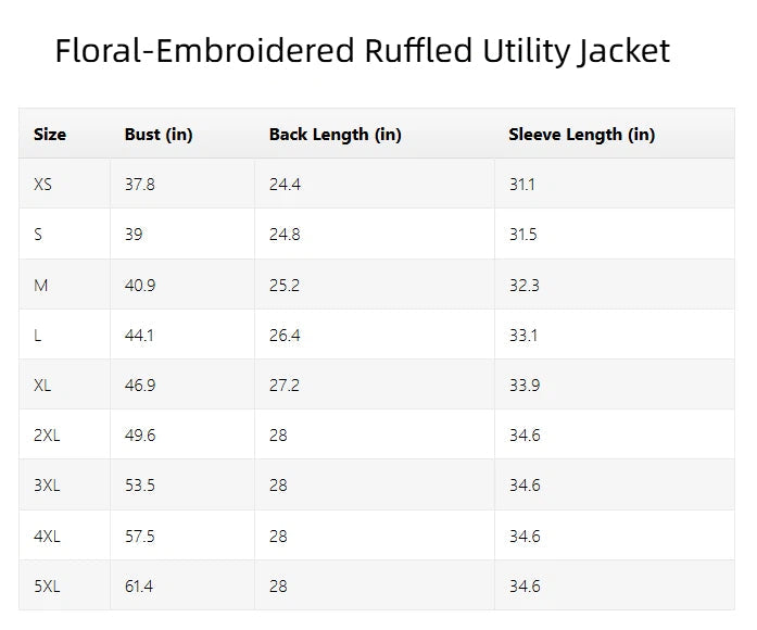 Boho-Chic Floral Embroidered Utility Ruffled Trim Jacket