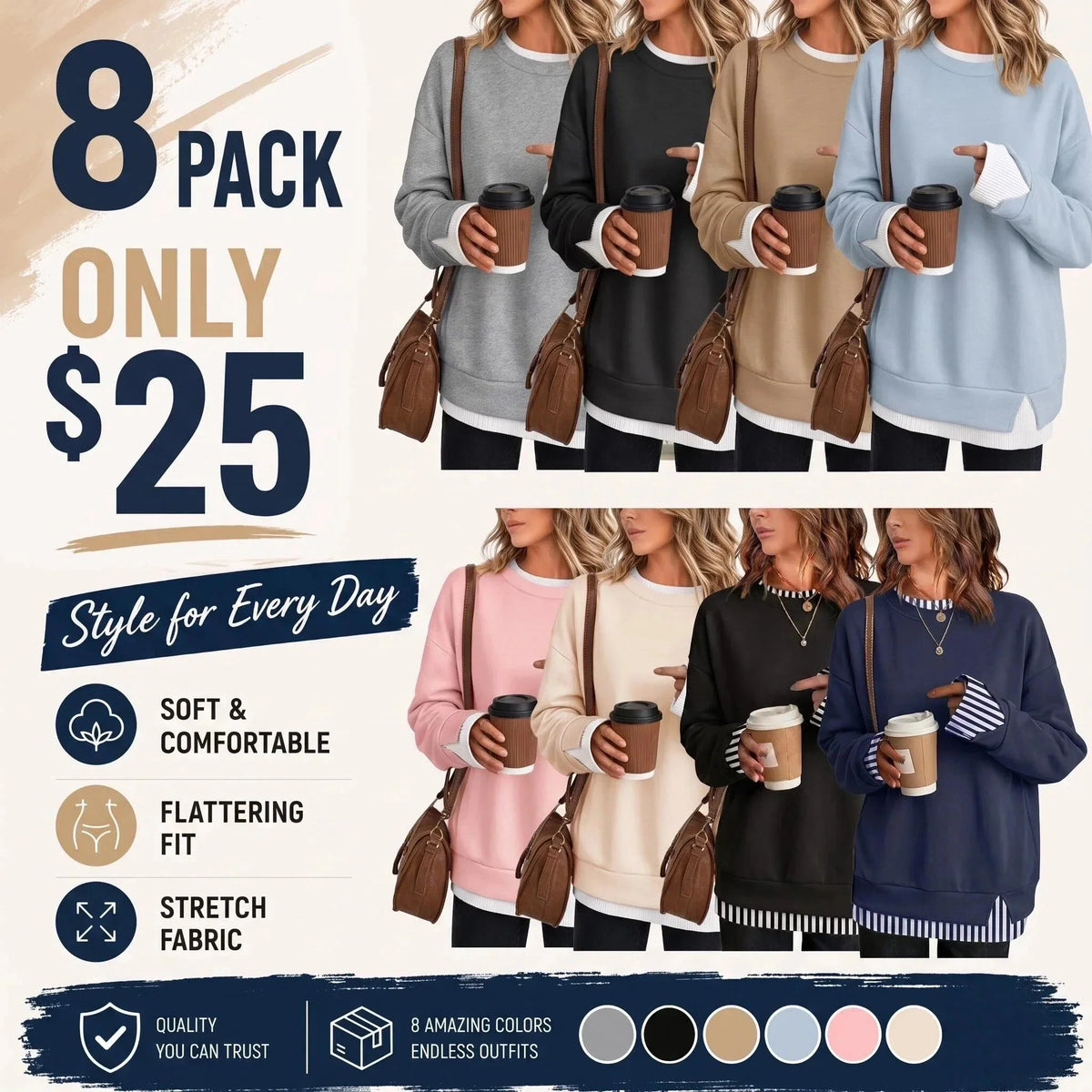 Casual Layered Crew Neck Sweatshirt for Women