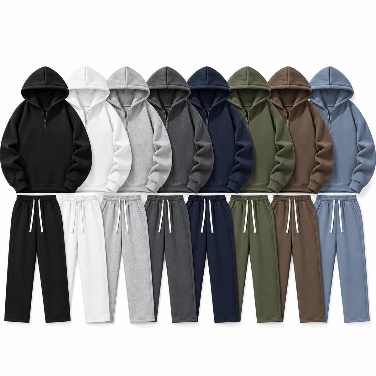 Unisex Half-Zip Hoodie & Sweatpants Set 8-Color Set