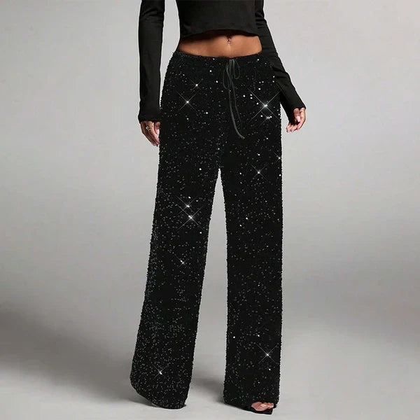 👖Women's Sequin Sparkle Elastic Waist Straight-Leg Pants