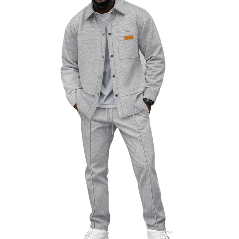 Casual two-piece set for men: jacket and pants in textured knit