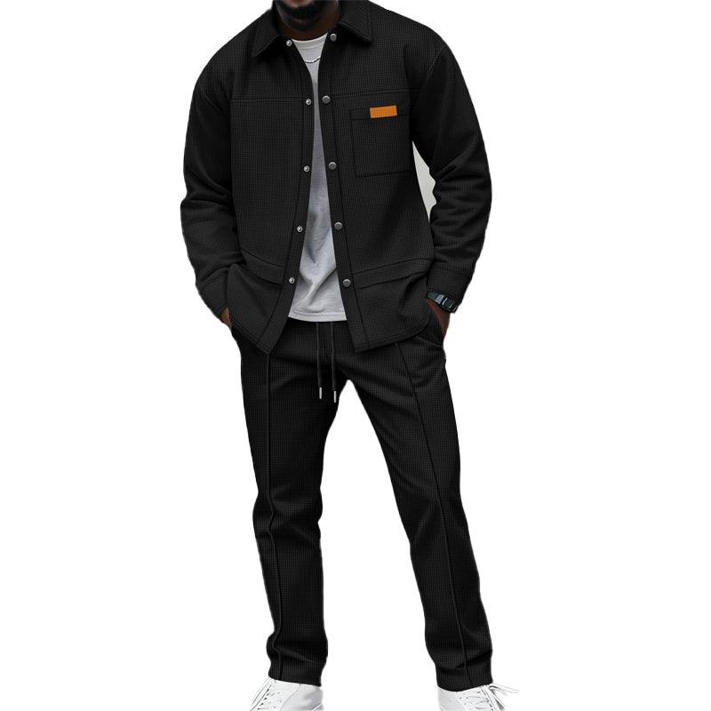 Casual two-piece set for men: jacket and pants in textured knit