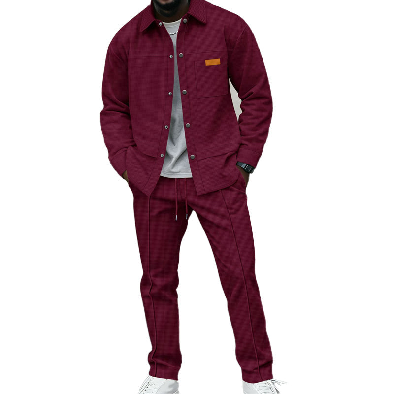 Casual two-piece set for men: jacket and pants in textured knit