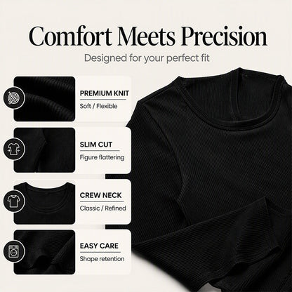 🔥 FALL SALE | 6 FOR $18.99 | 9 FOR ONLY $25.99! Women's Classic Crew Neck Ribbed Knit Tops – Soft Stretch Everyday Basics