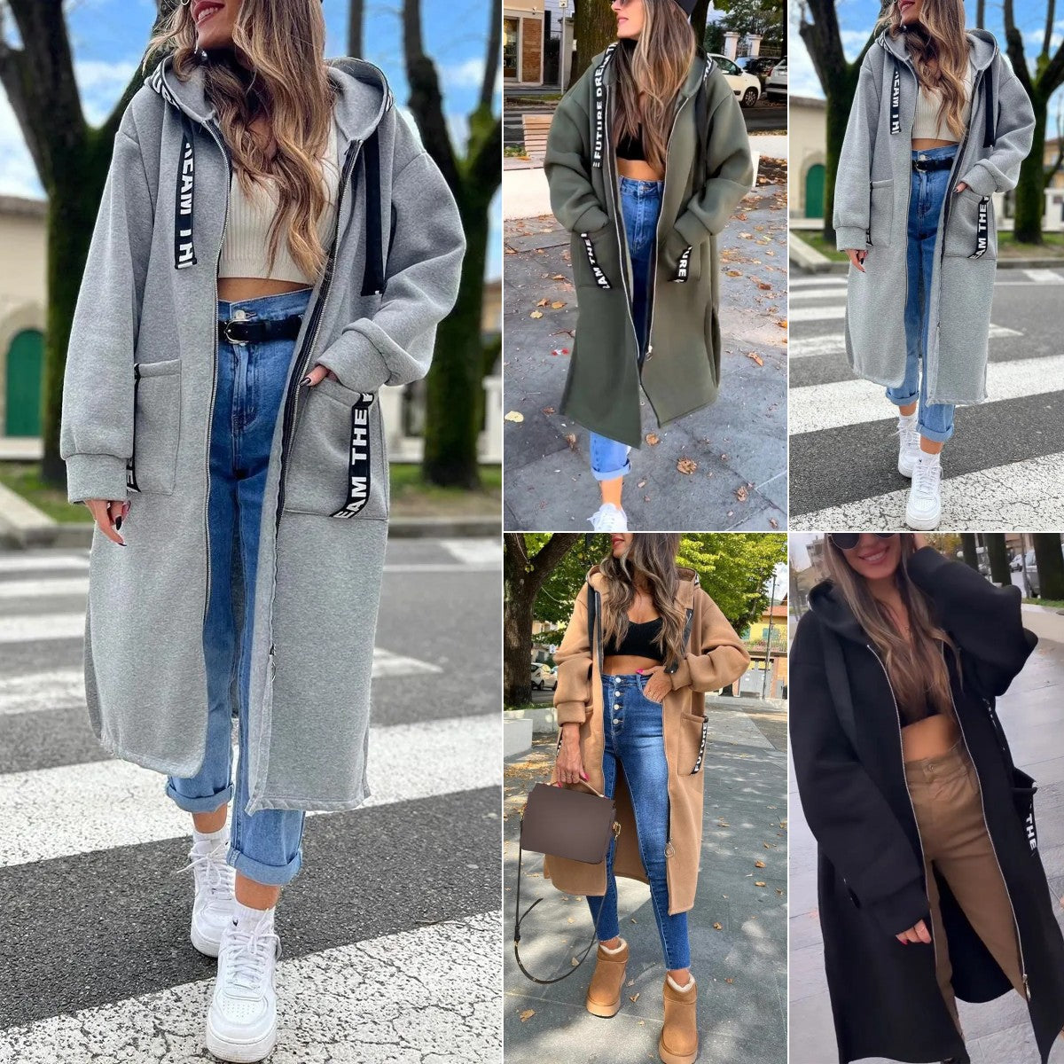 Oversize-Kapuzen-Sweatshirt-Mantel für Damen