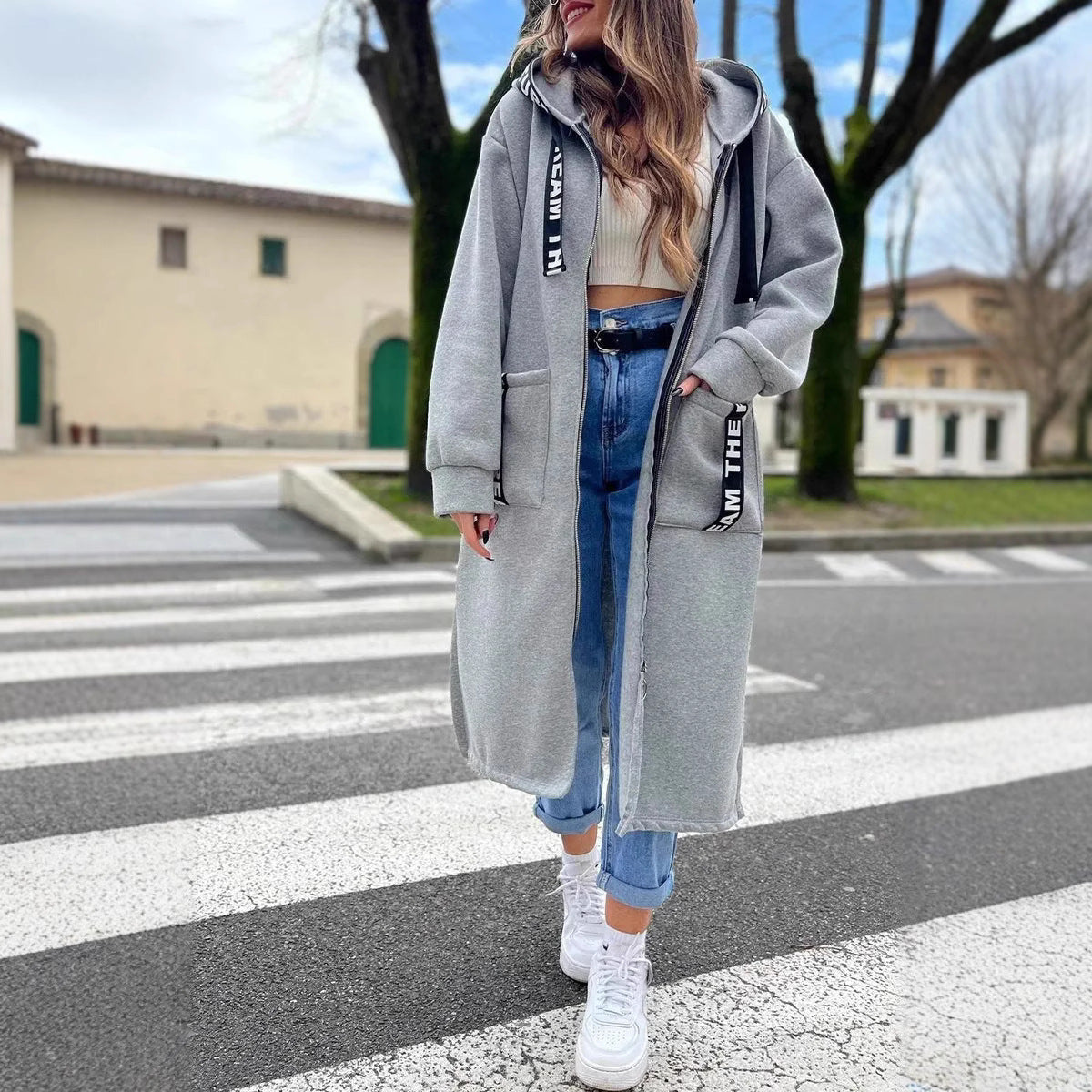 Oversize-Kapuzen-Sweatshirt-Mantel für Damen
