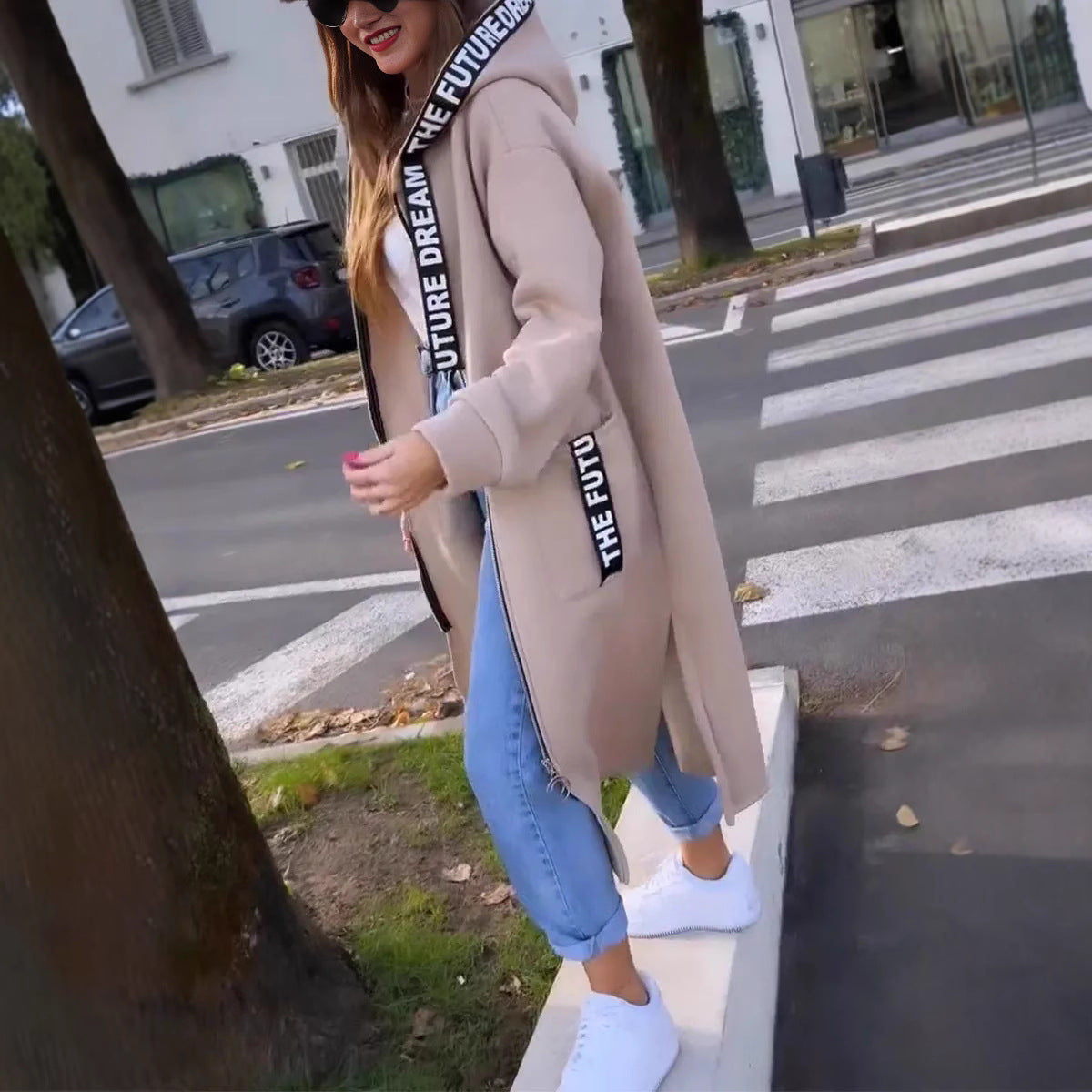 Oversize-Kapuzen-Sweatshirt-Mantel für Damen