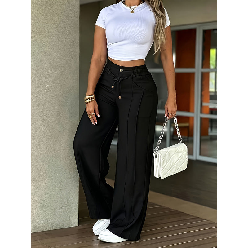 Hoch taillierte Damenhose mit geradem Bein, Straight Fit Stoffhose für Büro & Freizeit