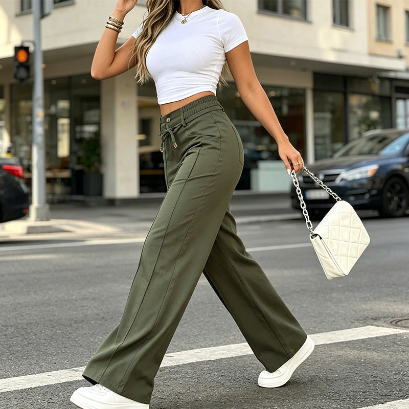 🔥Damenhose mit hoher Taille und geradem Bein – Vordernaht & elastischer Bund hinten – Vielseitig, bequem & perfekt fürs Büro oder die Freizeit