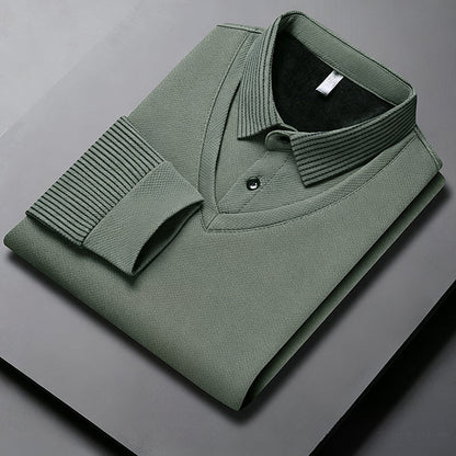 Herren-Langarmshirt im 2-in-1-Look mit Polokragen
