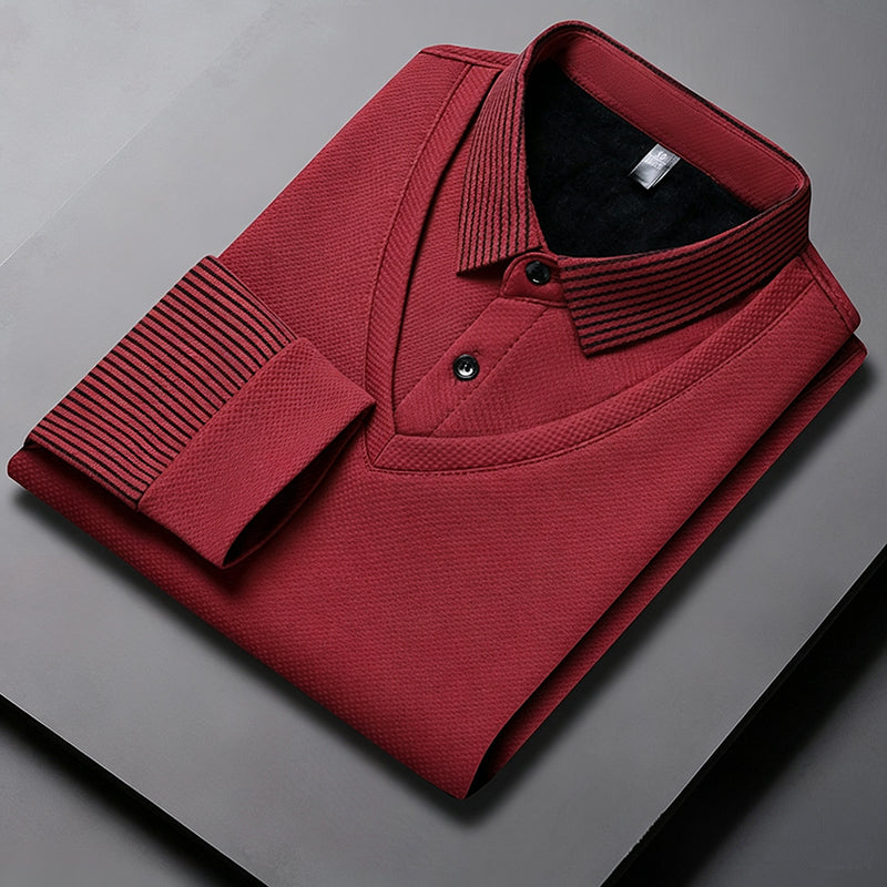 Herren-Langarmshirt im 2-in-1-Look mit Polokragen