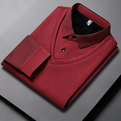 Herren-Langarmshirt im 2-in-1-Look mit Polokragen