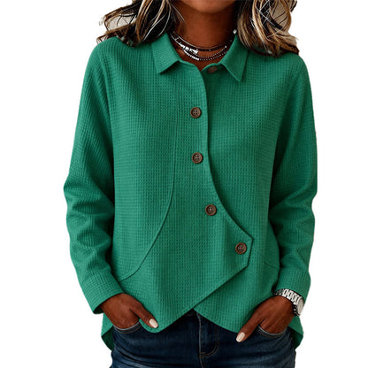 ✨Bestseller 👕 Weiches Waffelstrick-Top mit asymmetrischem Saum – Vielseitige Farben für jeden lässigen Anlass
