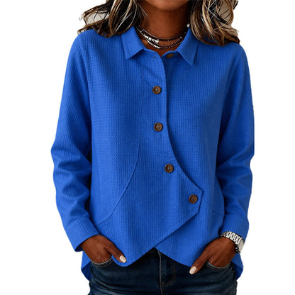 ✨Bestseller 👕 Weiches Waffelstrick-Top mit asymmetrischem Saum – Vielseitige Farben für jeden lässigen Anlass