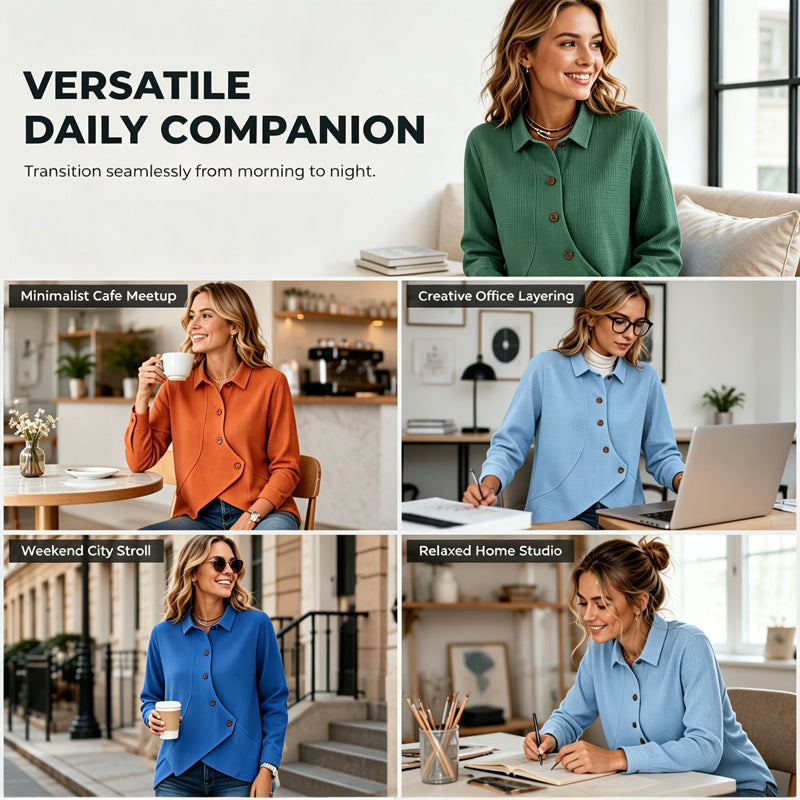 ✨Bestseller 👕 Weiches Waffelstrick-Top mit asymmetrischem Saum – Vielseitige Farben für jeden lässigen Anlass