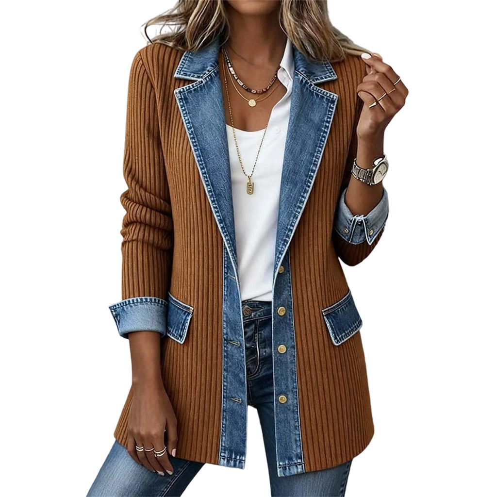 🔥Heißer Verkauf 60% Rabatt🧥Gerippte Strickjacke mit Deni - Lässiger Chic für jeden Tag🎁