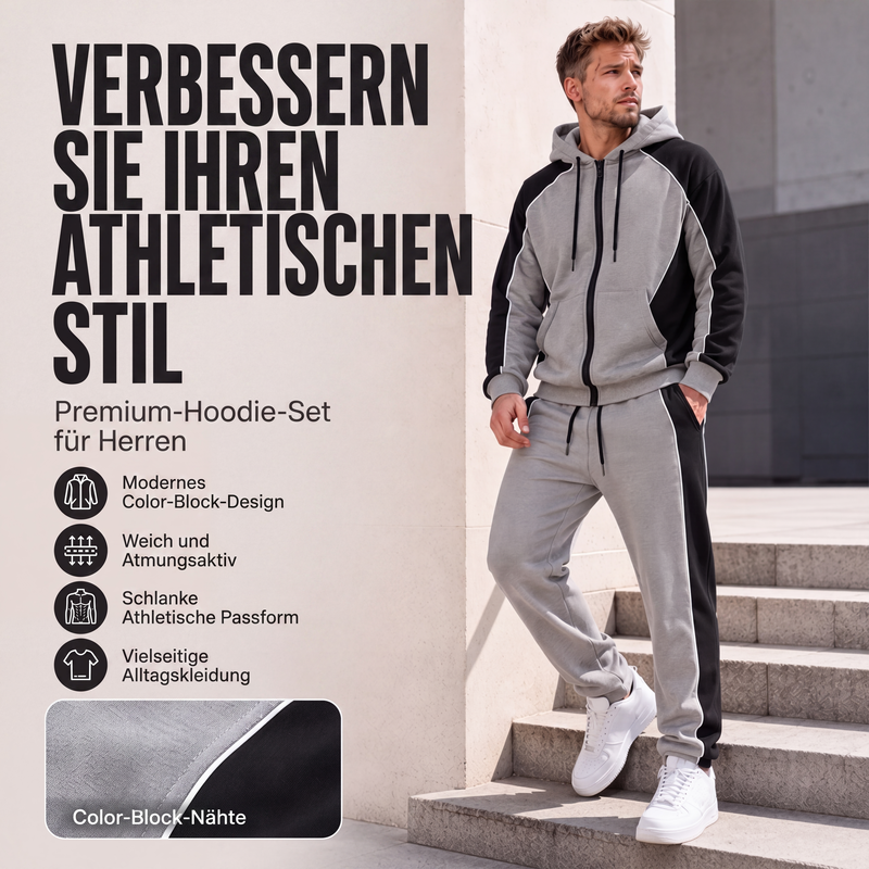 👕 50 % RABATT | Sportlicher Farbblock-Look & kompletter Freizeit-Style – Herren 2-teiliges Kapuzen-Set