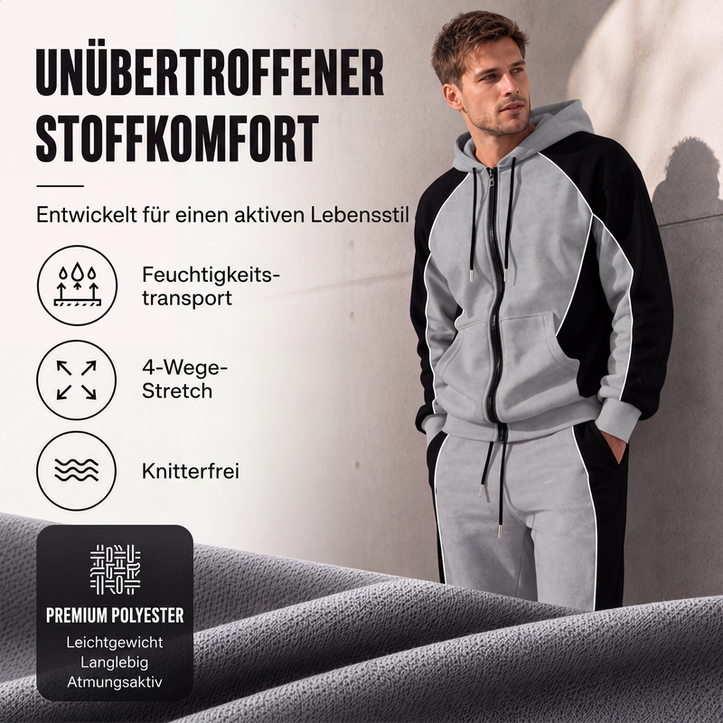👕 50 % RABATT | Sportlicher Farbblock-Look & kompletter Freizeit-Style – Herren 2-teiliges Kapuzen-Set