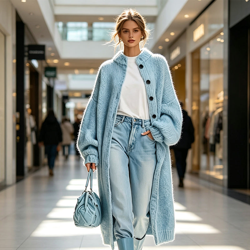Kuschelige Wärme & lässige Eleganz – Langer Grobstrickmantel