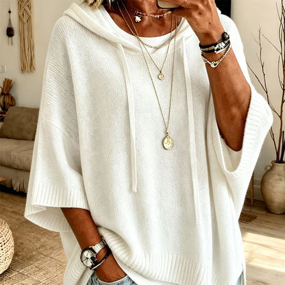 🏆 Bestseller – now half price! Knitted hoodie with drawstring for women