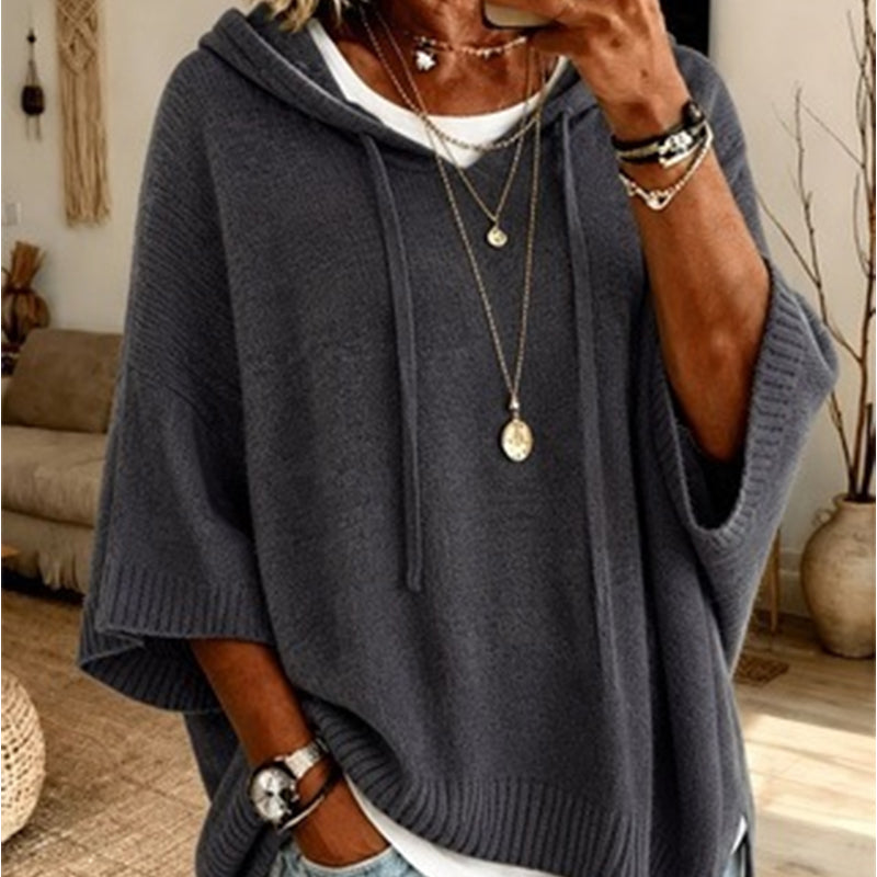 🏆 Bestseller – now half price! Knitted hoodie with drawstring for women