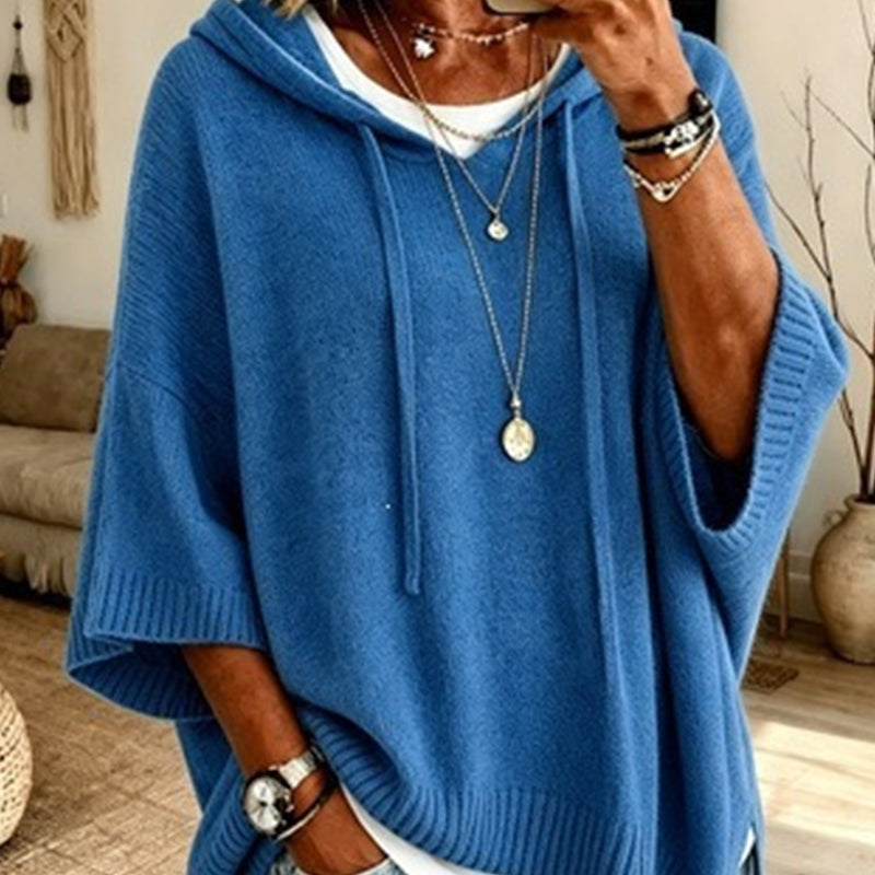 🏆 Bestseller – now half price! Knitted hoodie with drawstring for women
