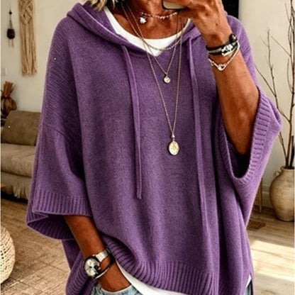 🏆 Bestseller – now half price! Knitted hoodie with drawstring for women
