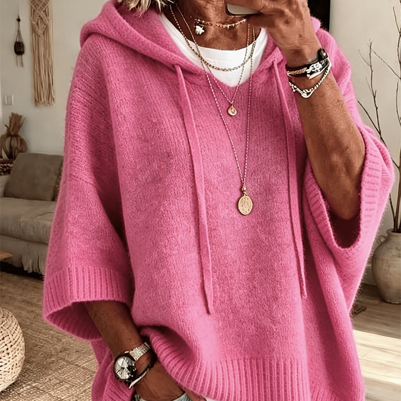 🏆 Bestseller – now half price! Knitted hoodie with drawstring for women