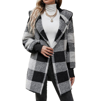 📢🎉50%Rabatt!!!🛍️✨Weites kapuzen-Cardigan für Damen mit Karo-Farblock-Design