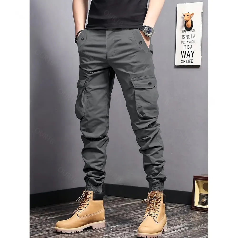 Men's Multi-Color Cargo Joggers – Multi-Pocket Casual Pants