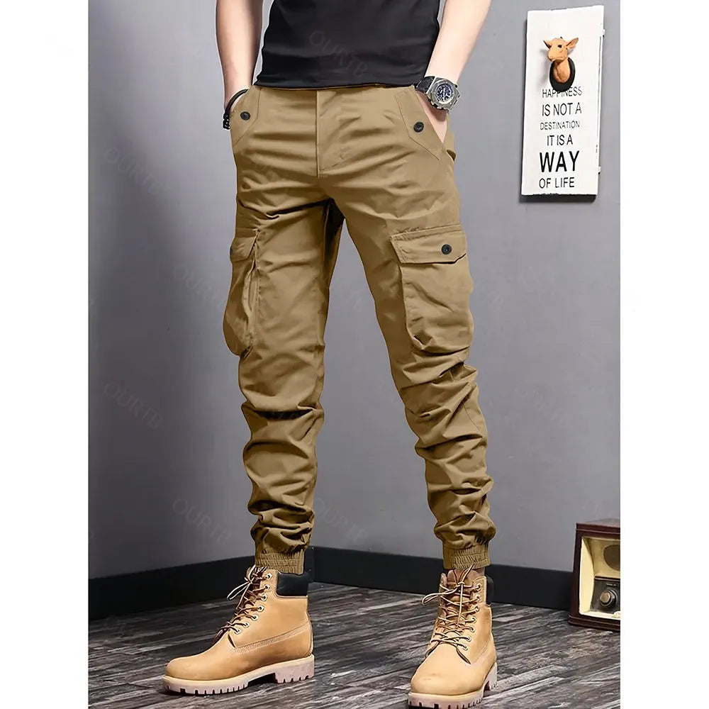 Men's Multi-Color Cargo Joggers – Multi-Pocket Casual Pants