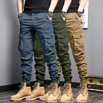 Men's Multi-Color Cargo Joggers – Multi-Pocket Casual Pants