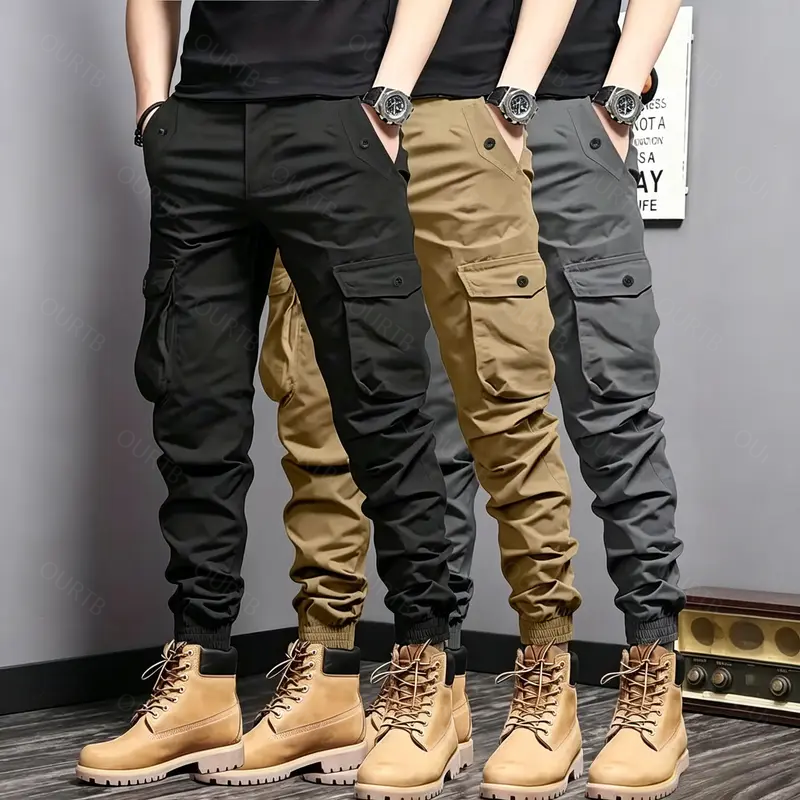 Men's Multi-Color Cargo Joggers – Multi-Pocket Casual Pants