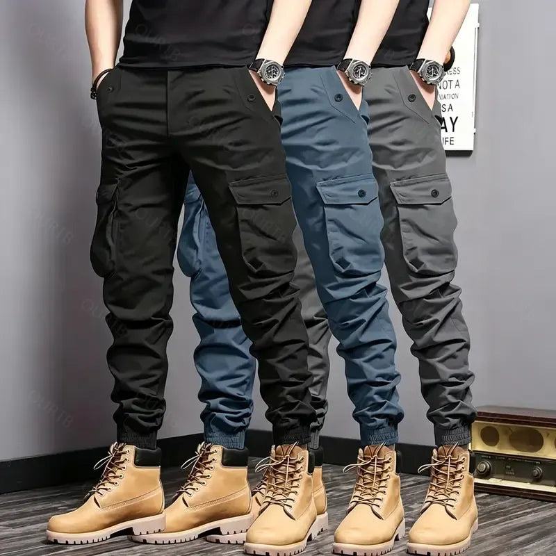 Men's Multi-Color Cargo Joggers – Multi-Pocket Casual Pants