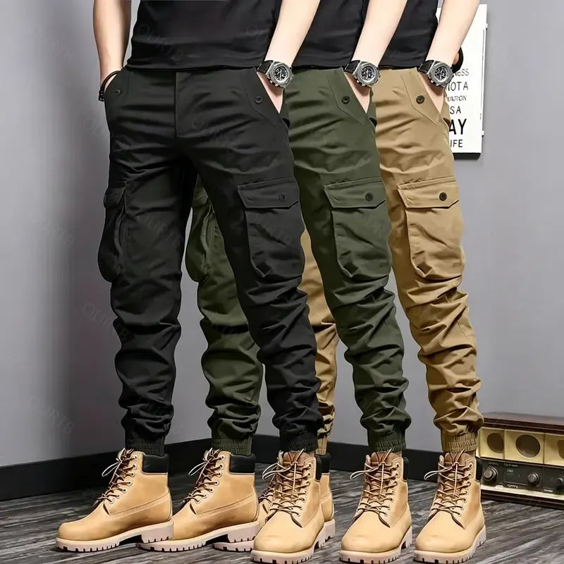 Men's Multi-Color Cargo Joggers – Multi-Pocket Casual Pants